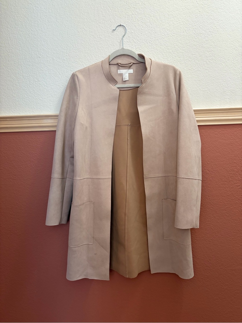 H&M Women's Suede Mauve Open Front Coat